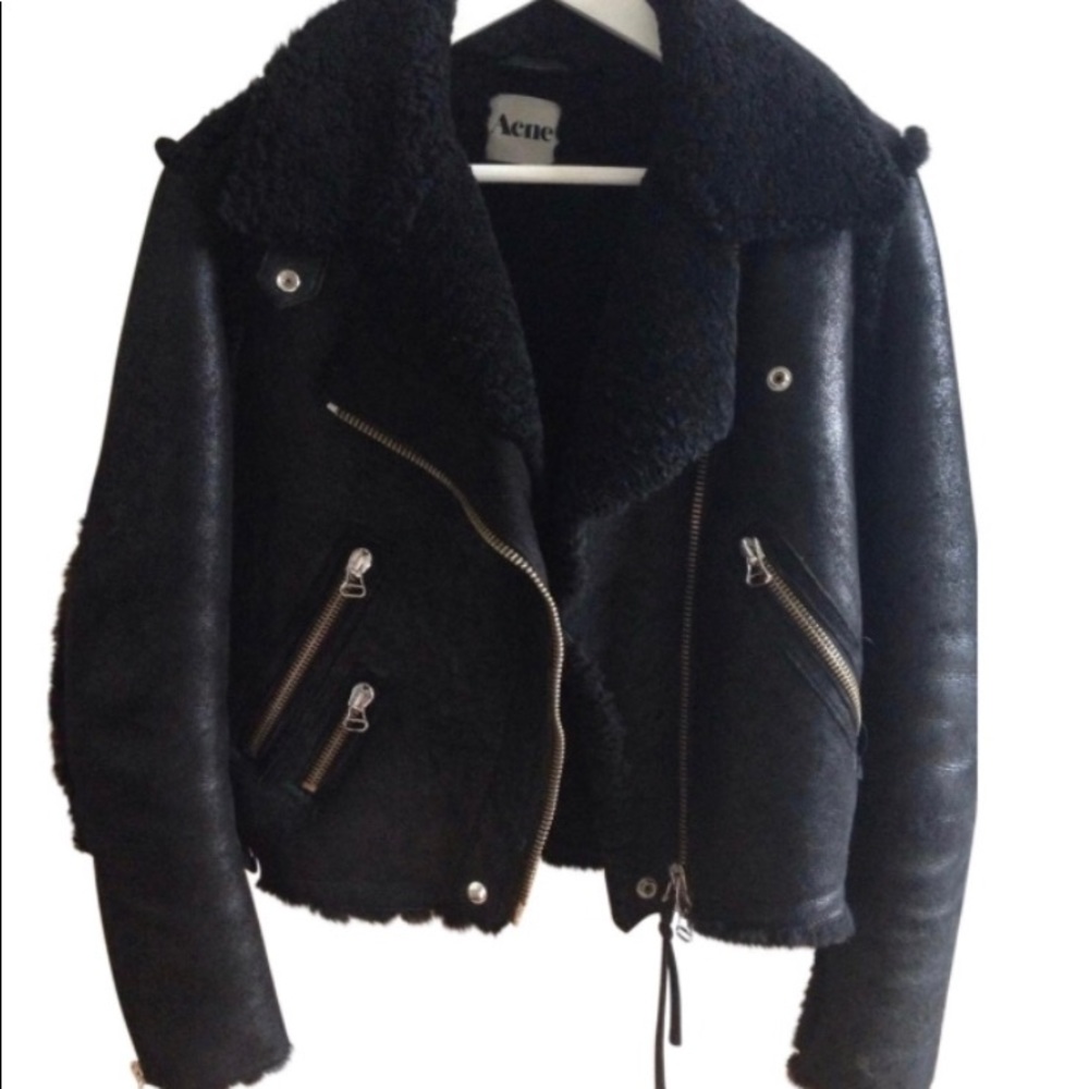 Acne Black Leather & Shearling Motorcycle Jacket